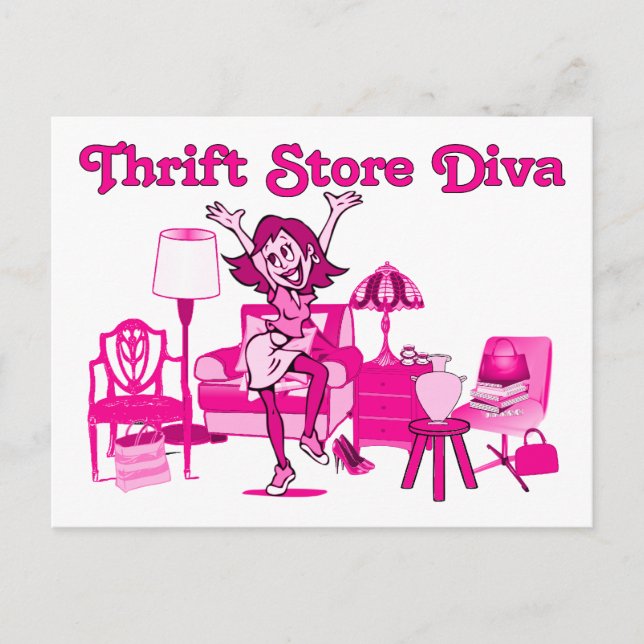 Thrift Store Diva Postcard (Front)