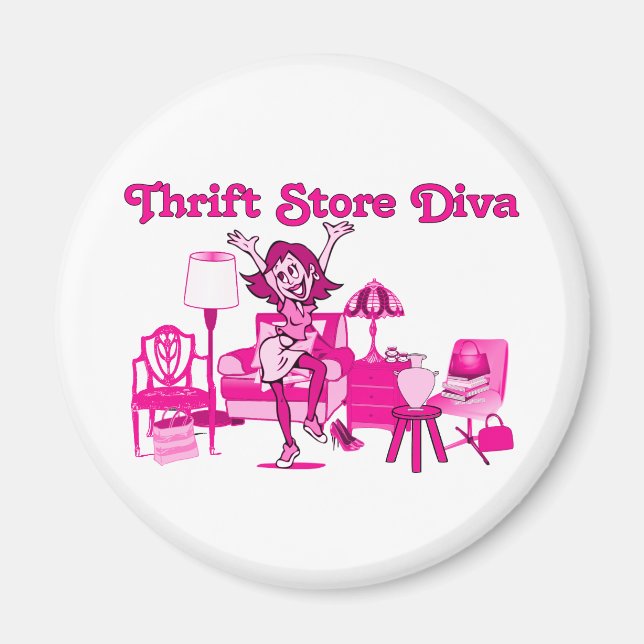 Thrift Store Diva Round Magnet (Front)