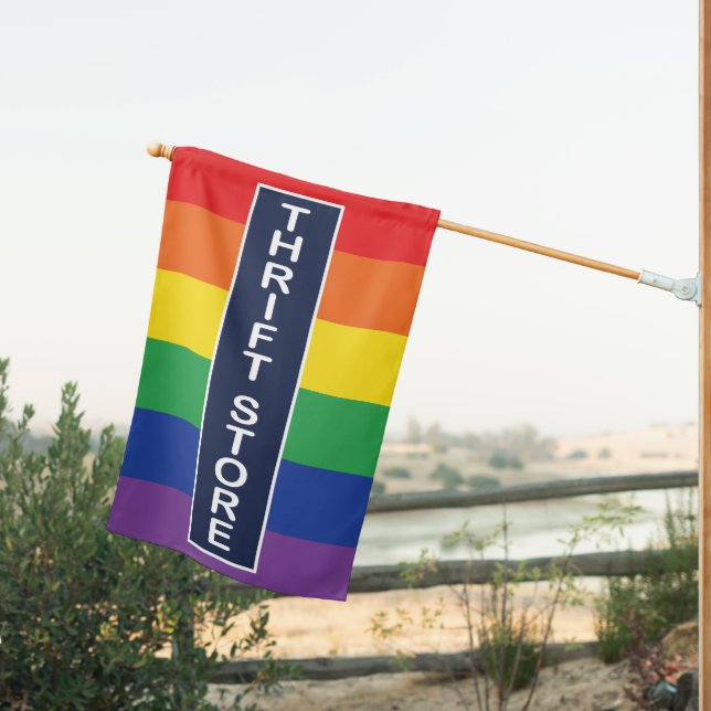 Thrift Store Pride Rainbow House Flag (Insitu (Back))