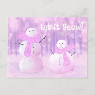 Thrifty Personalized Pink Snowman  Holiday Postcard