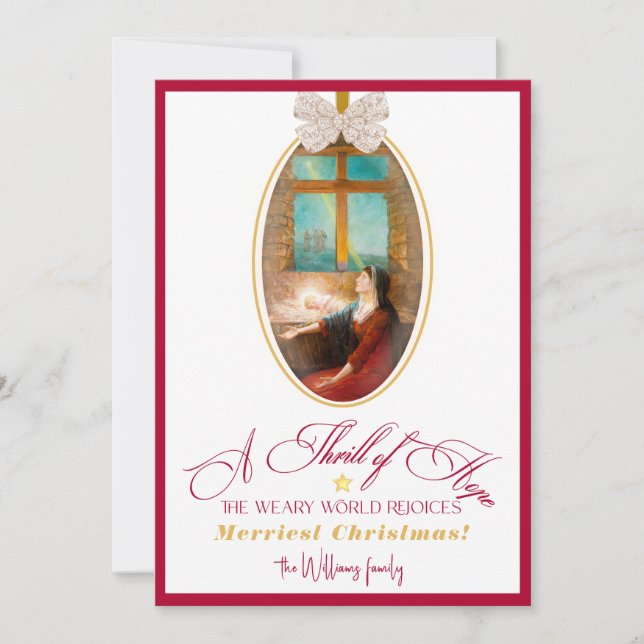 Thrill of Hope Burgundy Red Photo Merry Christmas Holiday Card (Front)