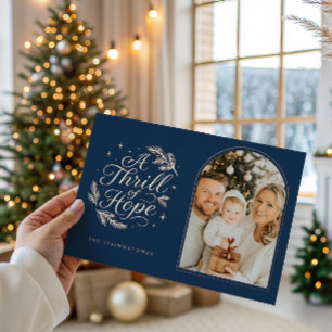 Thrill of Hope Photo Navy & Rose Gold Religious Foil Holiday Card