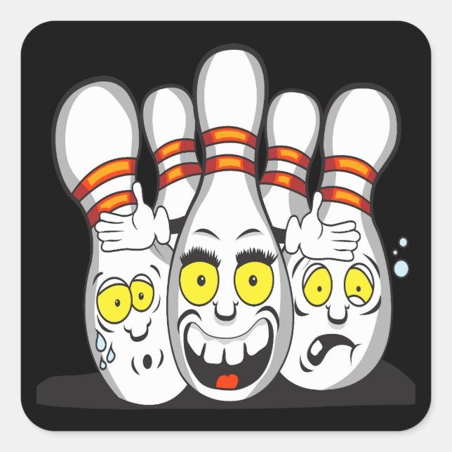 Thrilled Bowling Pins, Black Square Sticker (Front)