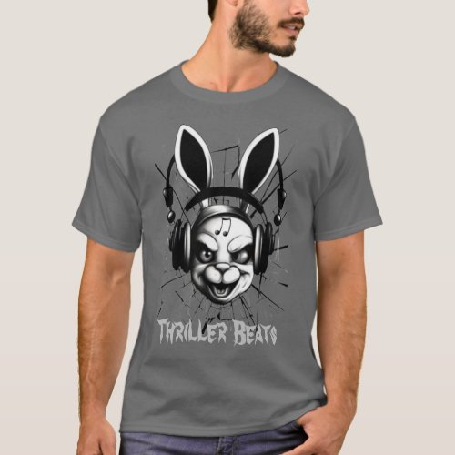 Thriller Beats Terrifying Rabbit with Headphones T_Shirt