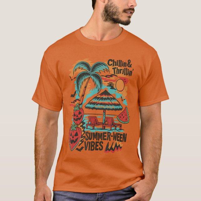 Thrillin Summerween Vibes BeachParty Halloween T-Shirt (Front)