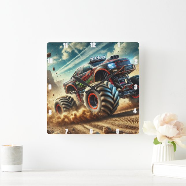Thrilling Action Off-Road Monster Truck Adventure Square Wall Clock (Home)