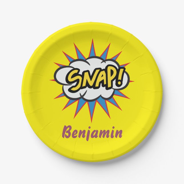 Thrilling Comic book snap yellow Paper Plates (Front)