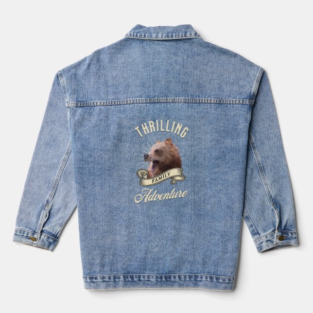 Thrilling Family Adventure Bear Wilderness Denim Jacket (Back)