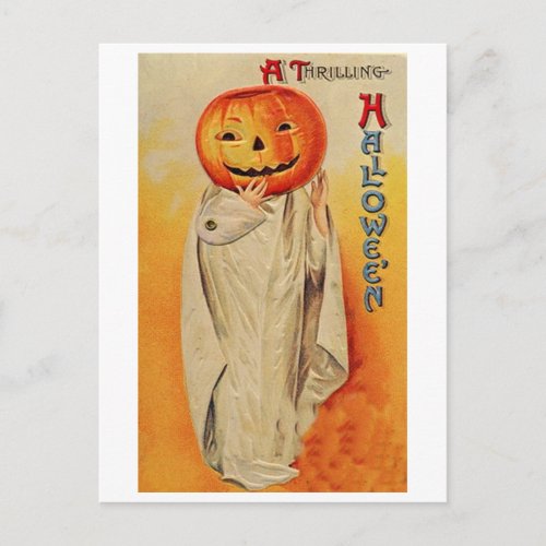 Thrilling Halloween Pumpkin Costume Postcard