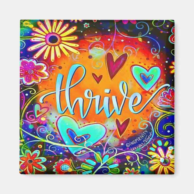 Thrive Floral Pretty Hearts Colorful Inspirivity Magnet (Front)
