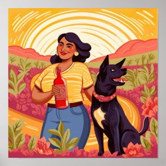 Thriving Woman with Tequila & Her Rescue Dog Print