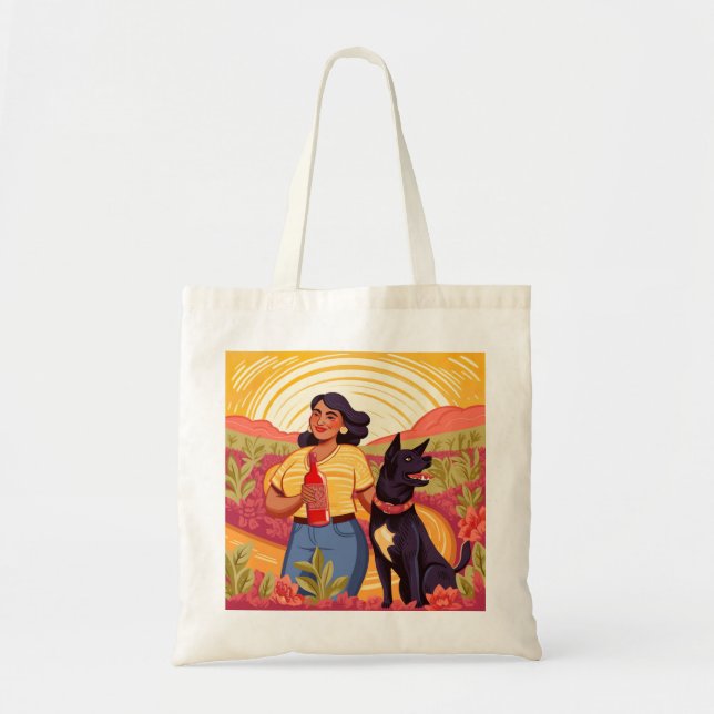 Thriving Woman with Tequila & Her Rescue Dog Tote Bag (Front)