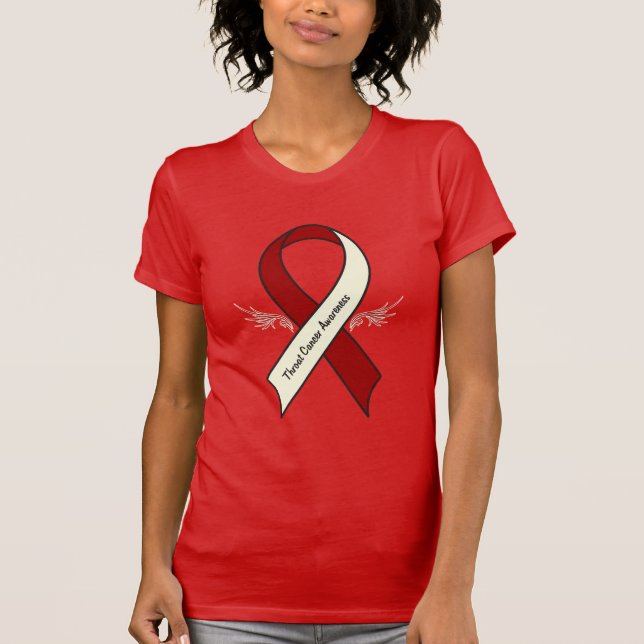 Throat Cancer Awareness Ribbon with Wings T-Shirt (Front)