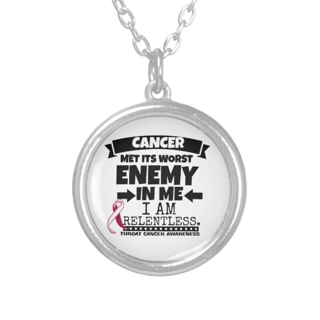 Throat Cancer Met Its Worst Enemy in Me Silver Plated Necklace (Front)