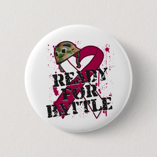 Throat Cancer Ready For Battle Pinback Button (Front)