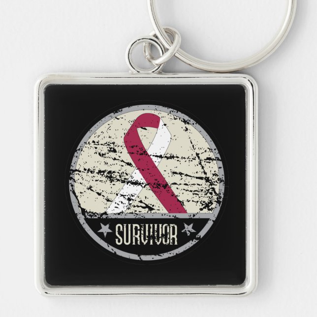 Throat Cancer Survivor Mens Vintage Keychain (Front)