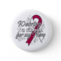 Throat Cancer Wearing a Ribbon for My Hero Pinback Button