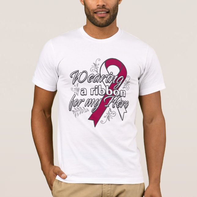 Throat Cancer Wearing a Ribbon for My Hero T-Shirt (Front)