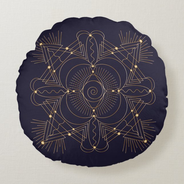 Throat Chakra Shadow Mandala Round Pillow (Front)