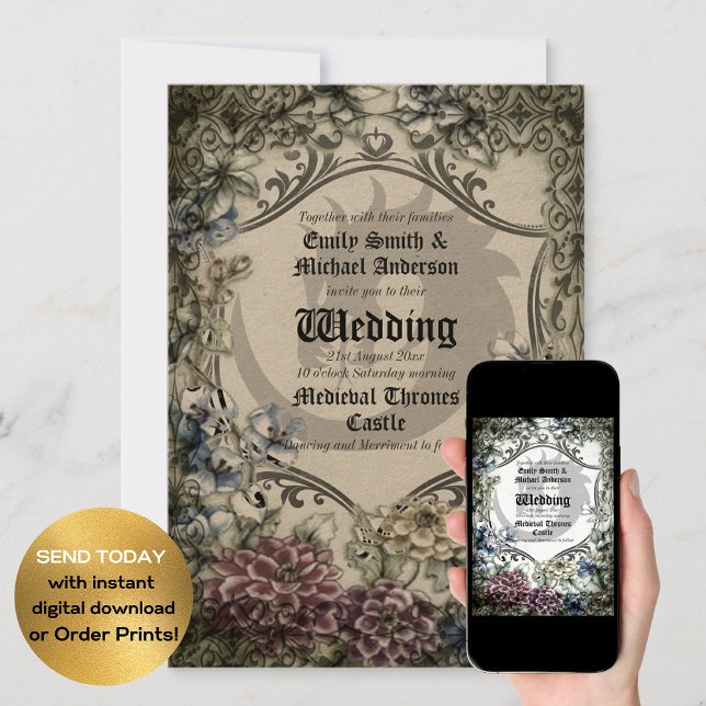 Thrones Dragon Wedding Medieval Gothic Parchment Invitation (Creator Uploaded)