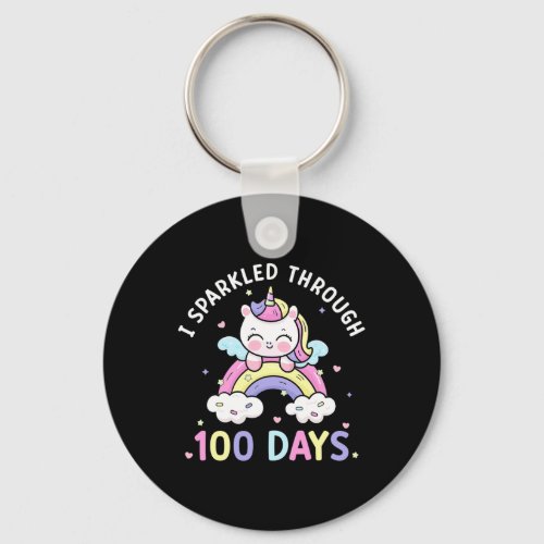 Through 100 Days Girls Unicorn 100th Day Of School Keychain