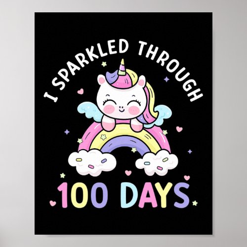 Through 100 Days Girls Unicorn 100th Day Of School Poster