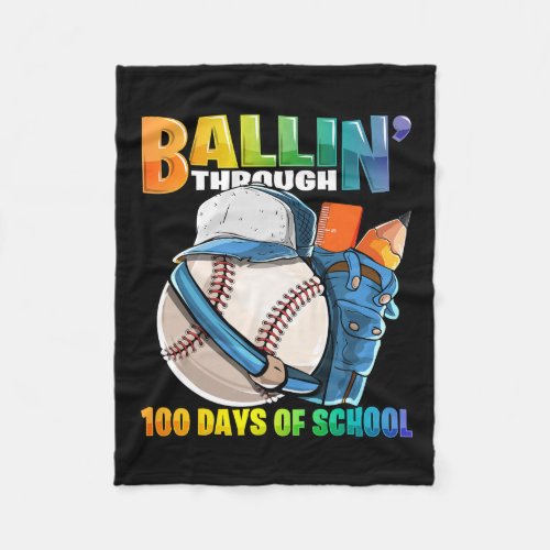 Through 100 Days Of School Baseball Kindergarten B Fleece Blanket