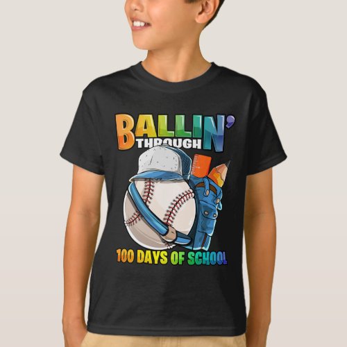 Through 100 Days Of School Baseball Kindergarten B T_Shirt