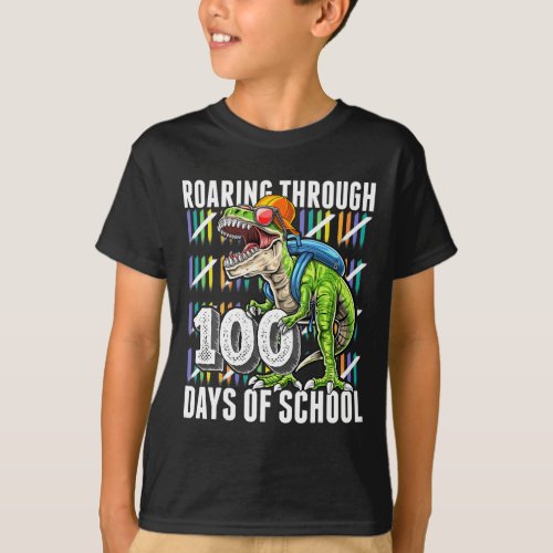 Through 100 Days Of School T Rex Dinosaur Gift Boy T_Shirt