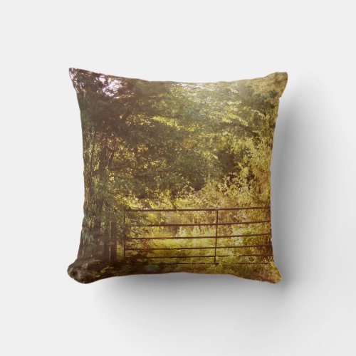 Through a Country Gate Throw Pillow