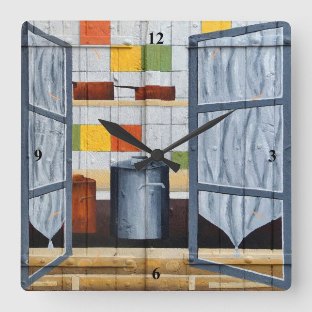 Through a French window. Square Wall Clock (Front)