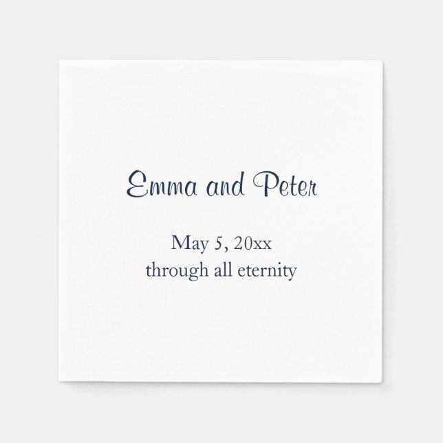 "Through All Eternity" Navy Text Names and Date Napkins (Front)
