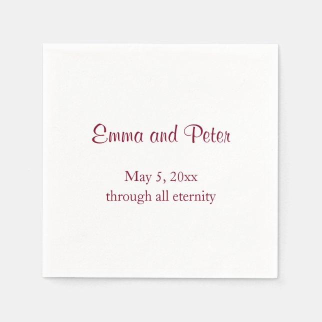 "Through All Eternity" Red Text Names and Date Napkins (Front)