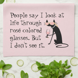 Through Rosé Colored Glasses, Wine Pun Cat Kitchen Towel