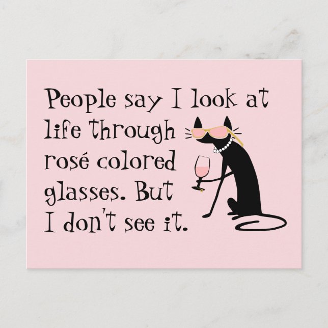 Through Rosé Colored Glasses, Wine Pun Cat Postcard (Front)