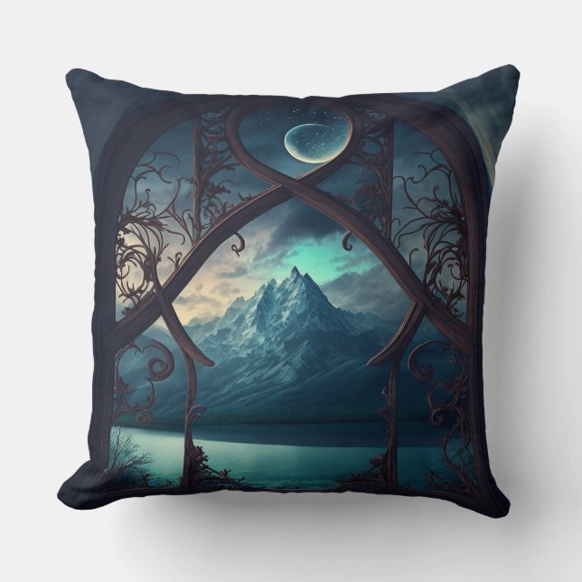 Through the Moonlit Window Throw Pillow (Front)