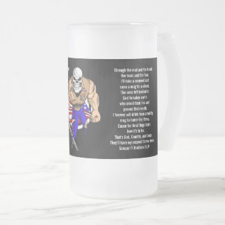 Through the mud and the blood frosted glass beer mug