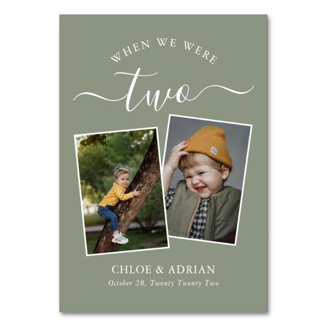 Through the Years Couple Photo Wedding Modern Table Number (Front)