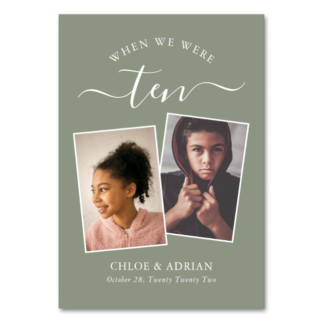 Through the Years Couple Photo Wedding Modern Table Number (Front)