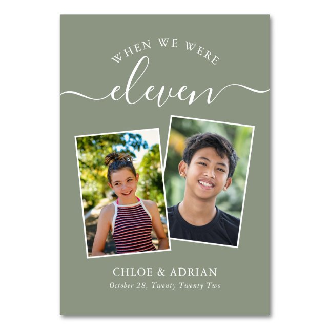 Through the Years Couple Photo Wedding Modern Table Number (Front)