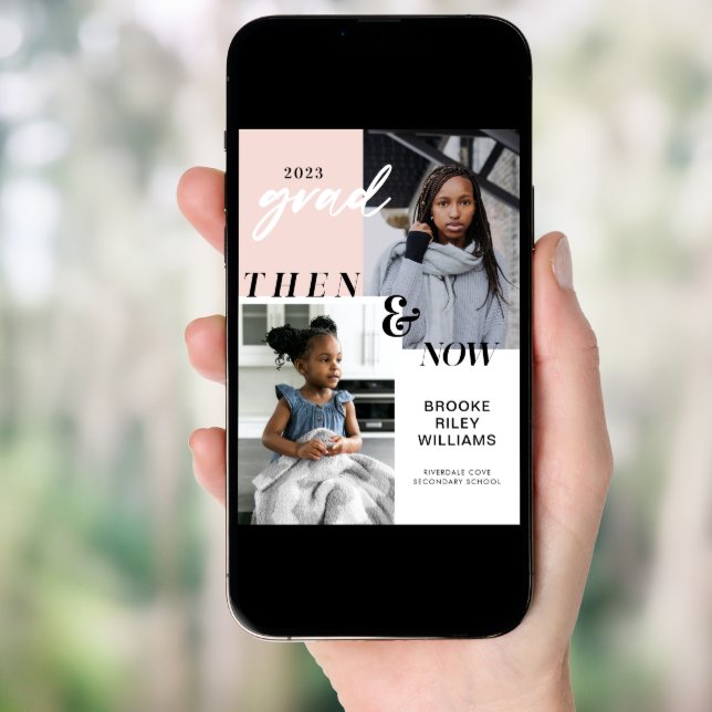 Through the Years - Now & Then Graduation 2 Photo Invitation (Front Digital)