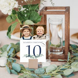 Through The Years Photos Wedding Table Number Sign<br><div class="desc">Include various photos of the bride and groom through the years for an entertaining table sign for the wedding guests. Fun to have similar age photos on the same sign and different photos on each table as guests mingle. Printed on both sides for two-sided viewing. The navy blue text color...</div>