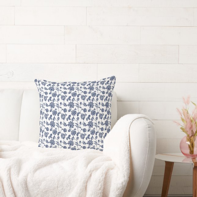 Throw and Lumber Cushions - Blue and White Floral (Couch)