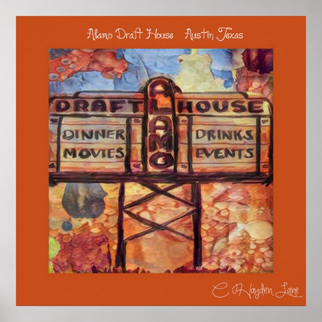 Throw Back Austin Alamo Draft house print (Front)
