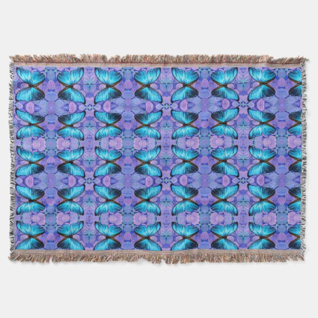 Throw Blanket Blue Butterfly & Hydrangeas (Front)