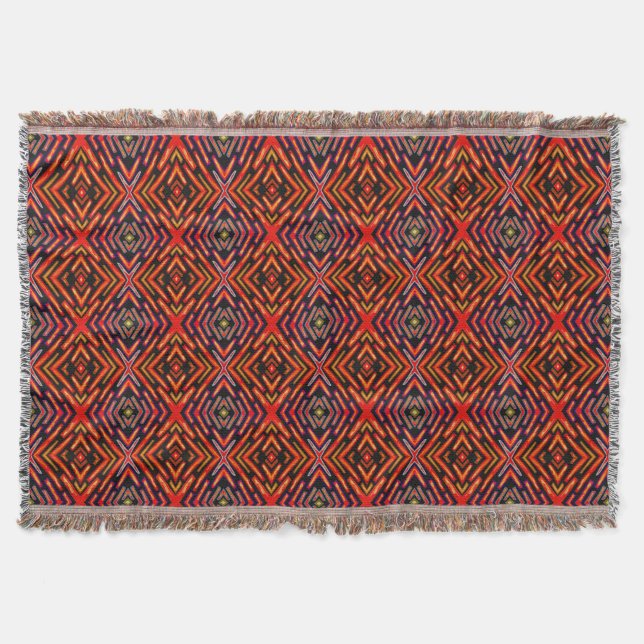 Throw Blanket Fiery Red Orange Black  (Front)