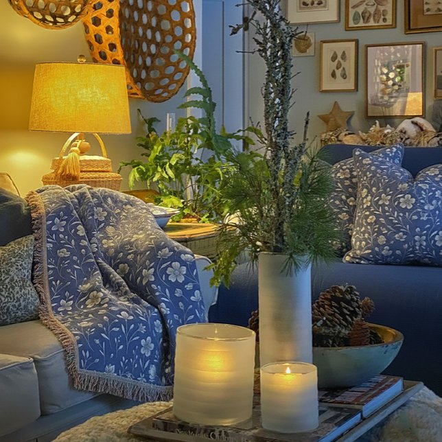 Throw Blanket - Floral Blue & White Design  (Blue Floral Throw with Matching Pillows available in the Liberty Dog Store Online )