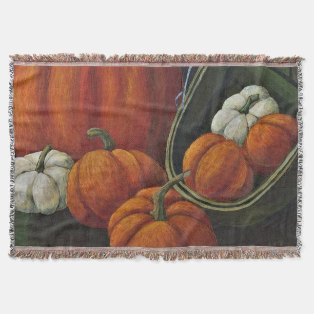 Throw Blanket Pumpkins in Green Basket (Front)