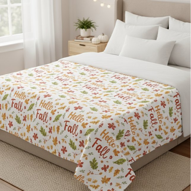 Throw Blanket with Hello Fall Pattern and Autumn (Creator Uploaded)