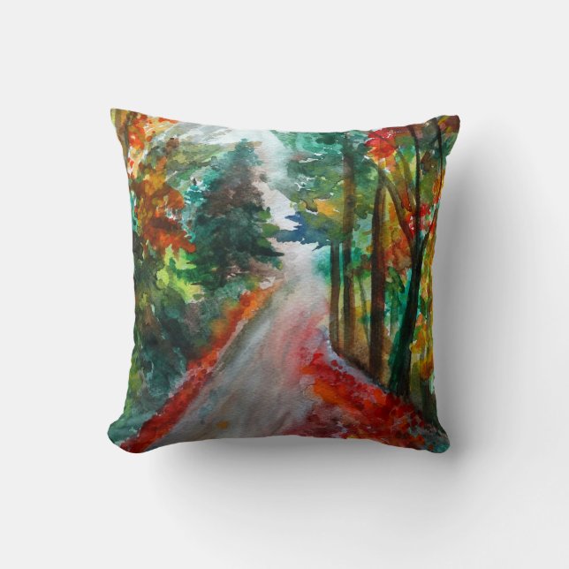 Throw Cushion  Autumn Landscape  Watercolor (Front)